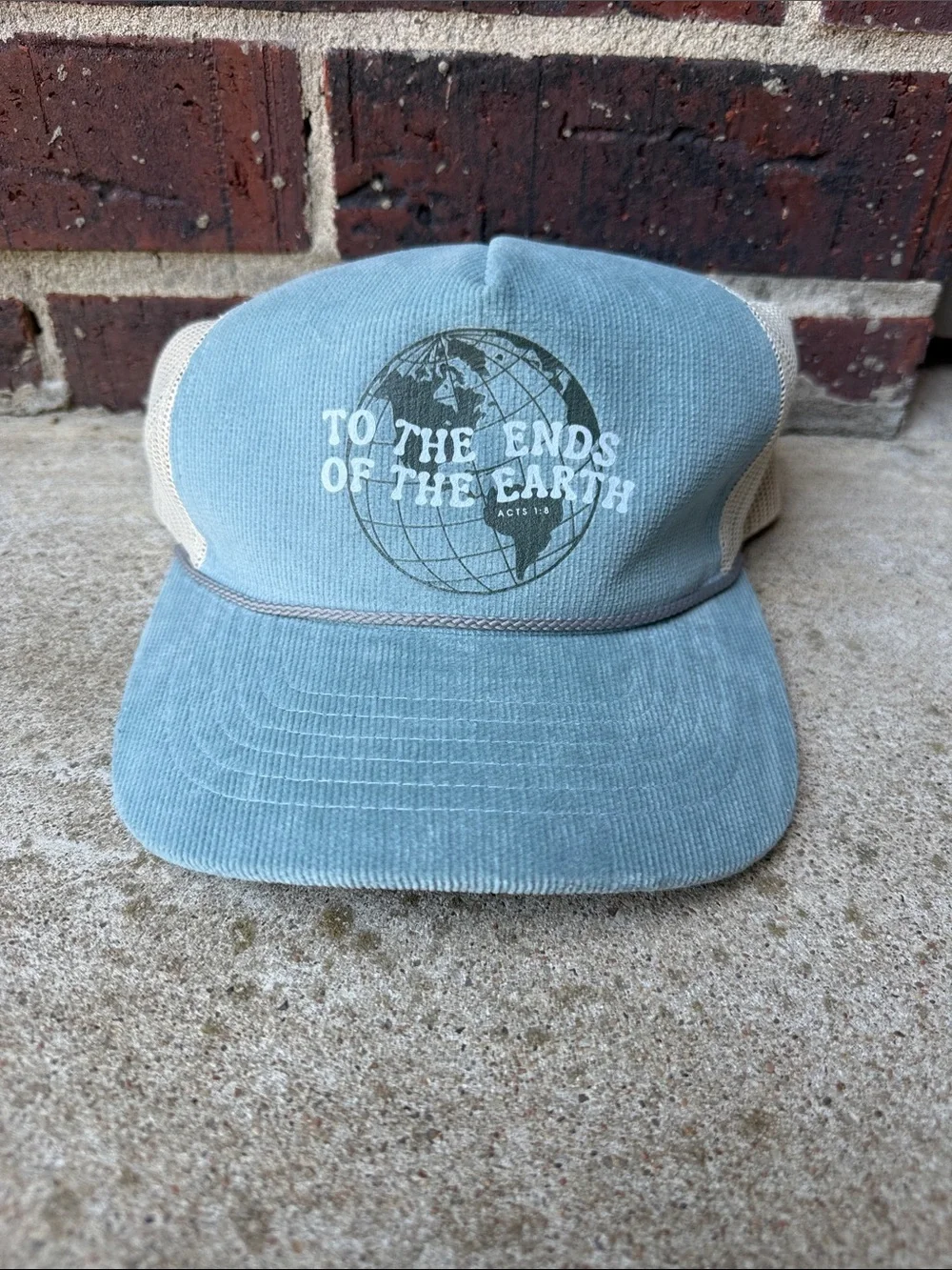 To The Ends Of The Earth Blue Corduroy Trucker Hat